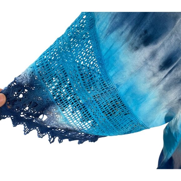 Cato Knit Top Lace-Up V-Neck Size 22/24 Blue Teal Lace Trim - Picture 4 of 7